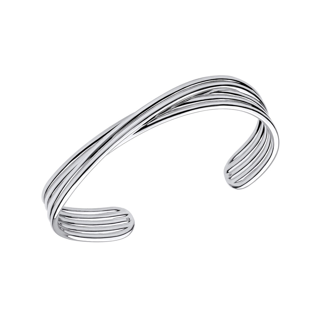 Gecko Jewellery Twisted Ridge Cuff Bangle – Textured Silver Style