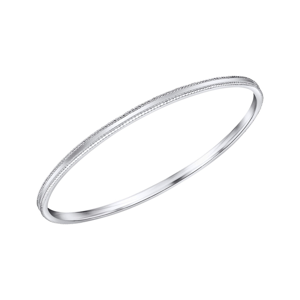 Gecko Jewellery Millegrain Bangle – Minimalist Plain Silver Bracelet