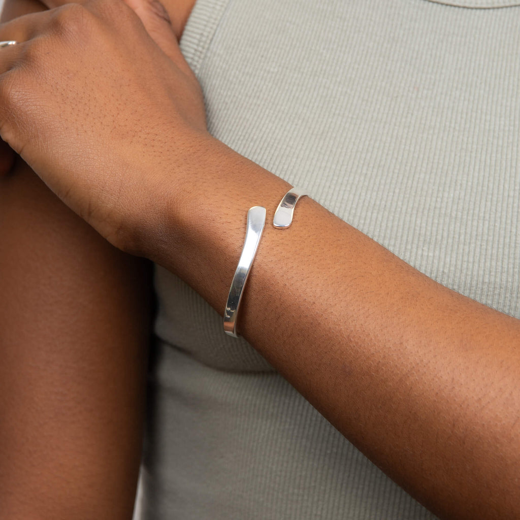 Gecko Jewellery Recycled Sterling Silver Open Wrap Bangle Bracelet