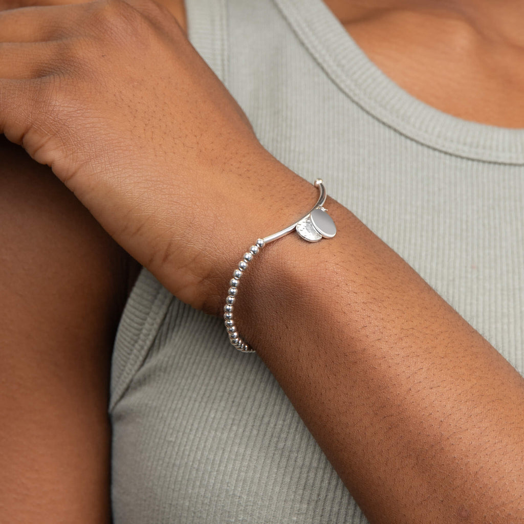 Gecko Jewellery Recycled Sterling Silver Beaded Stretch Charm Bracelet