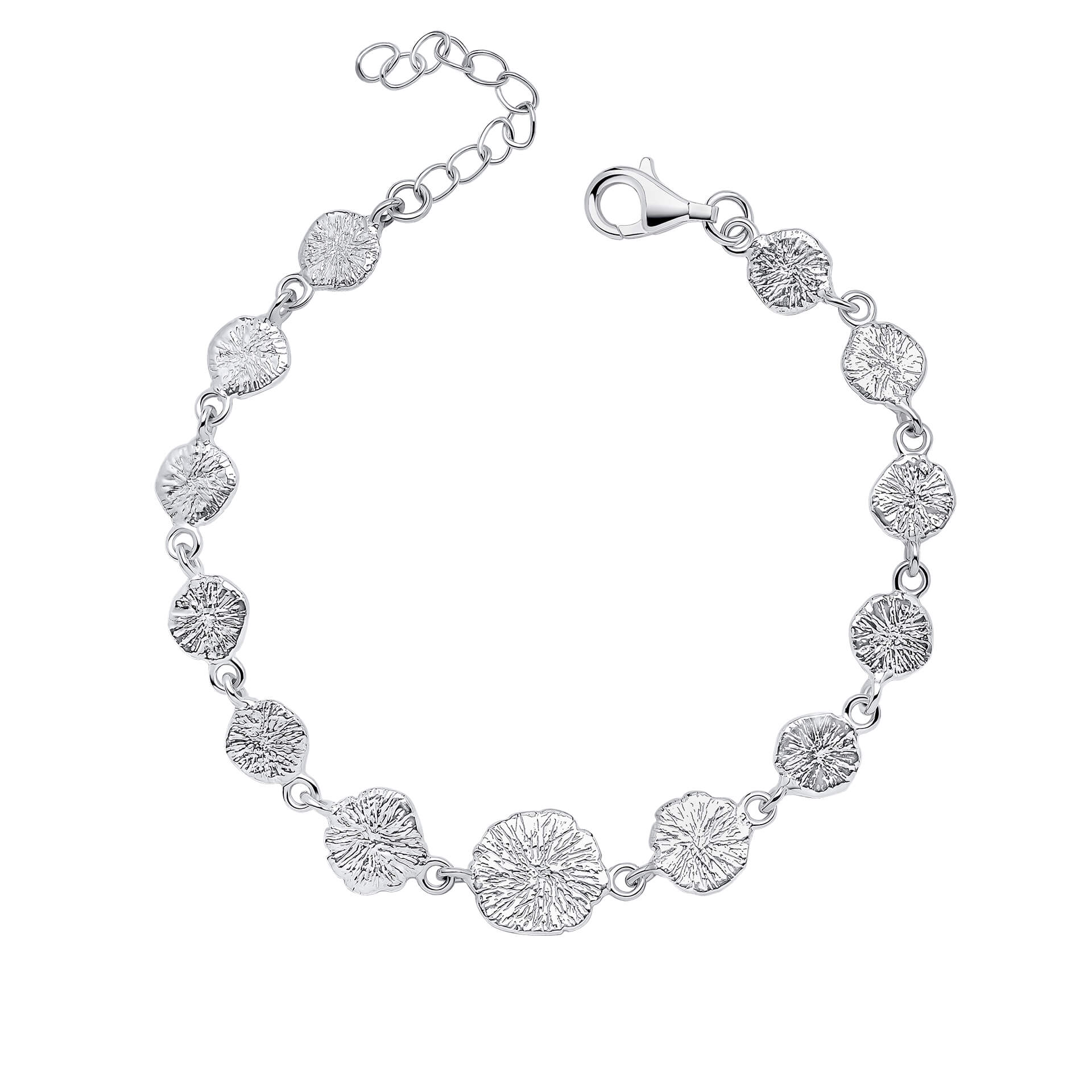 Gecko Jewellery Recycled Sterling Silver Spray Textured Discs Bracelet