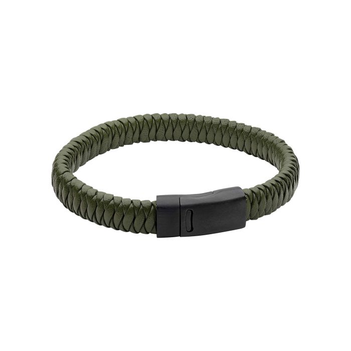 Gecko Jewellery Khaki Braided Leather Bracelet with Black Steel Clasp