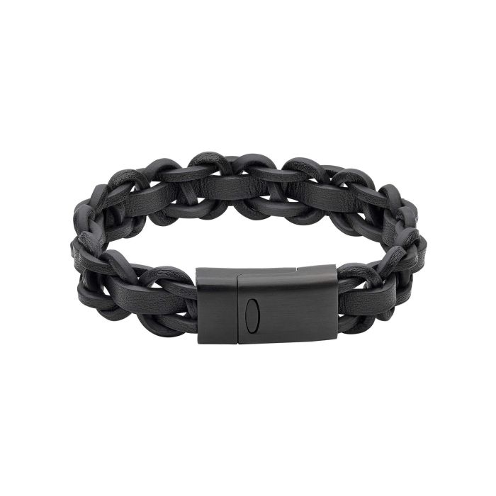 Gecko Jewellery Thick Braided Black Leather Bracelet with Steel Clasp