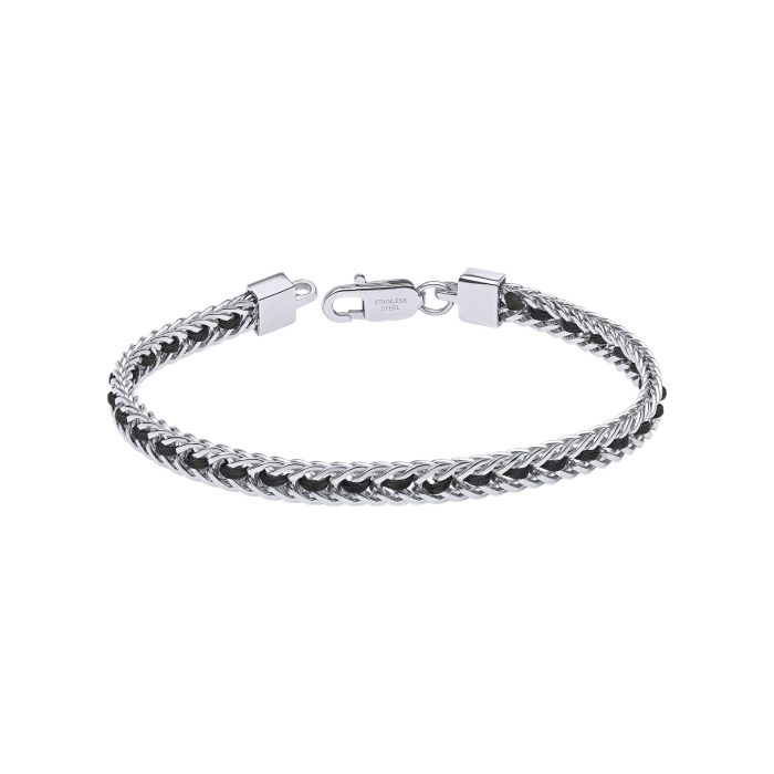 Gecko Jewellery Stainless Steel Chain Bracelet with Black Nylon Detail