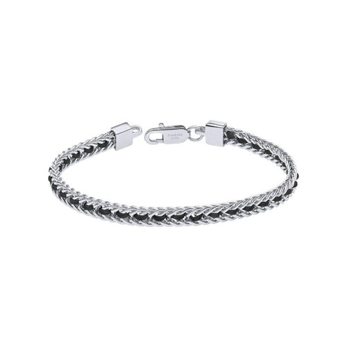 Gecko Jewellery Stainless Steel Chain Bracelet with Black Nylon Detail