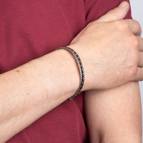 Gecko Jewellery Stainless Steel Chain Bracelet with Black Nylon Detail