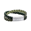 Gecko Jewellery Double Braided Two Tone Leather Bracelet - Stainless Steel