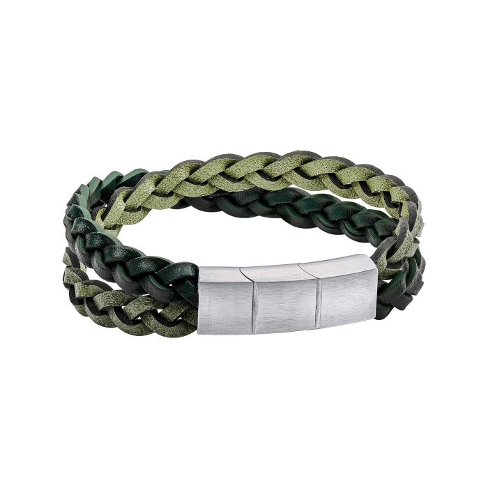 Gecko Jewellery Double Braided Two Tone Leather Bracelet - Stainless Steel