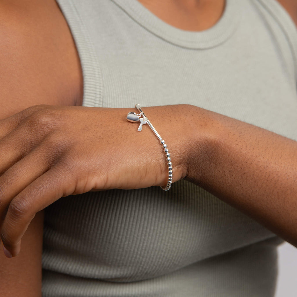 Gecko Jewellery Recycled Sterling Silver Beaded Heart & Key Bracelet