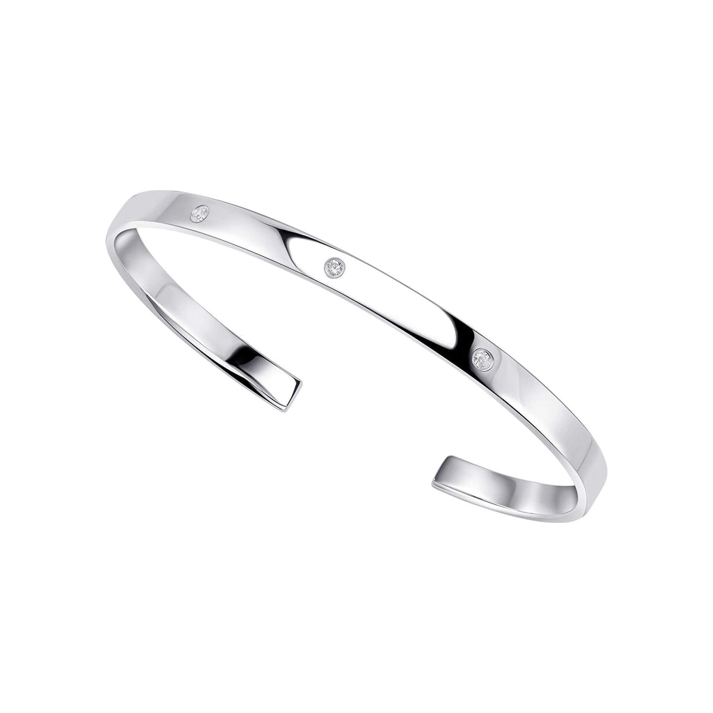 Gecko Jewellery Recycled Silver Torque Bangle with Cubic Zirconia