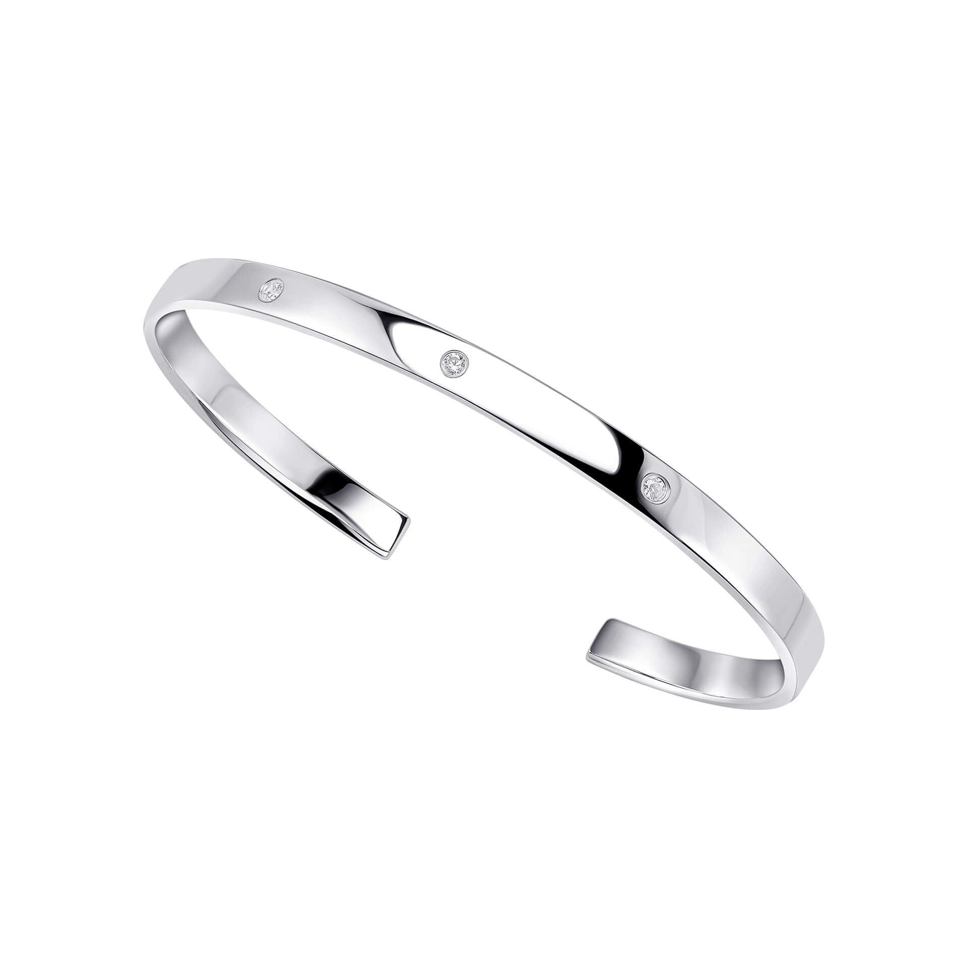 Gecko Jewellery Recycled Silver Torque Bangle with Cubic Zirconia
