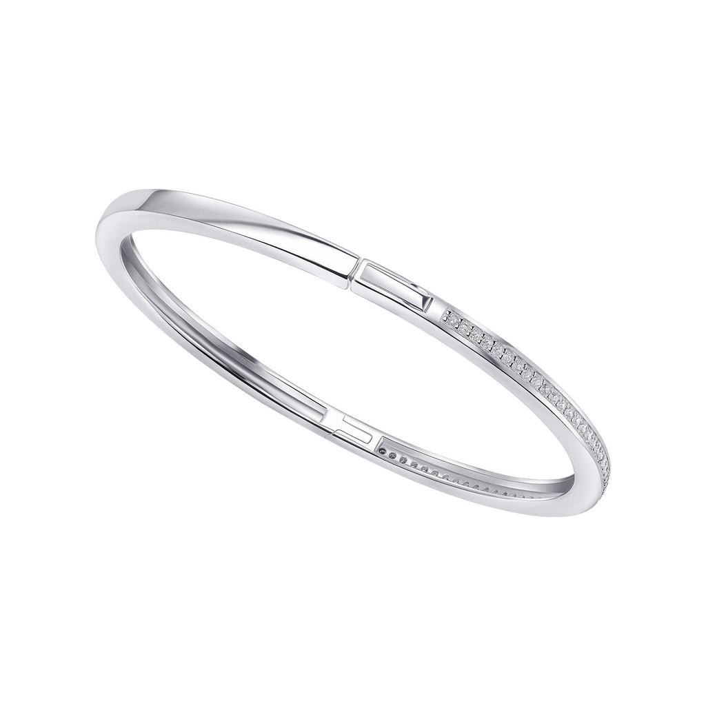 Gecko Jewellery Recycled Sterling Silver Cubic Zirconia Hinged Bangle