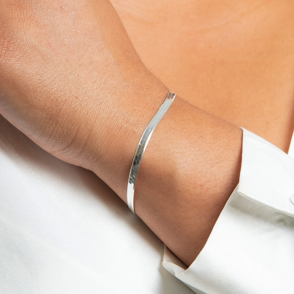 Gecko Jewellery Sterling Silver Flat Herringbone Chain Bracelet