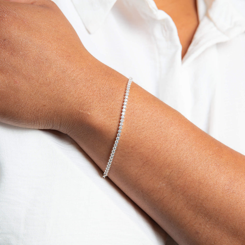 Gecko Jewellery Recycled Sterling Silver Cubic Zirconia Cup Chain Bracelet