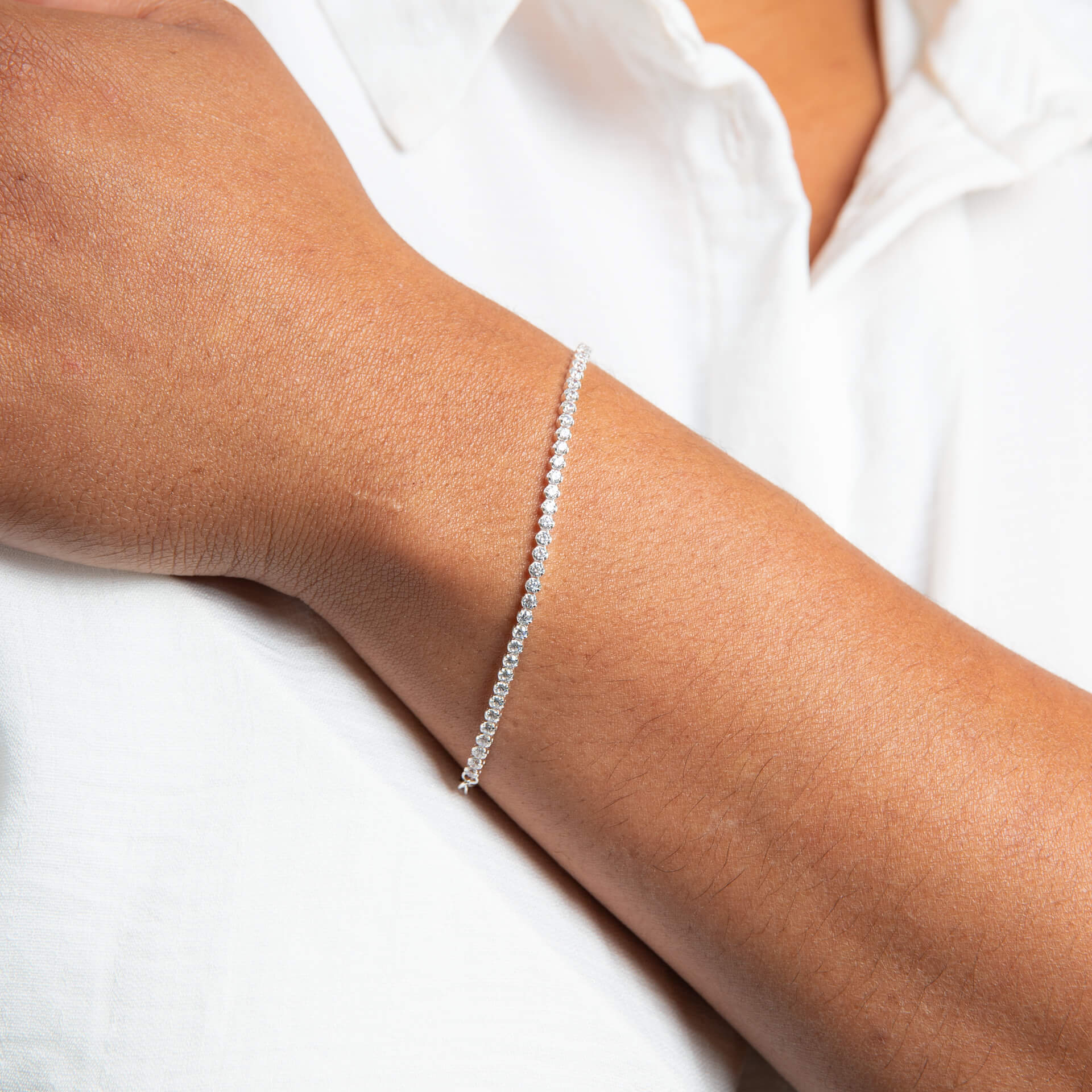 Gecko Jewellery Recycled Sterling Silver Cubic Zirconia Cup Chain Bracelet