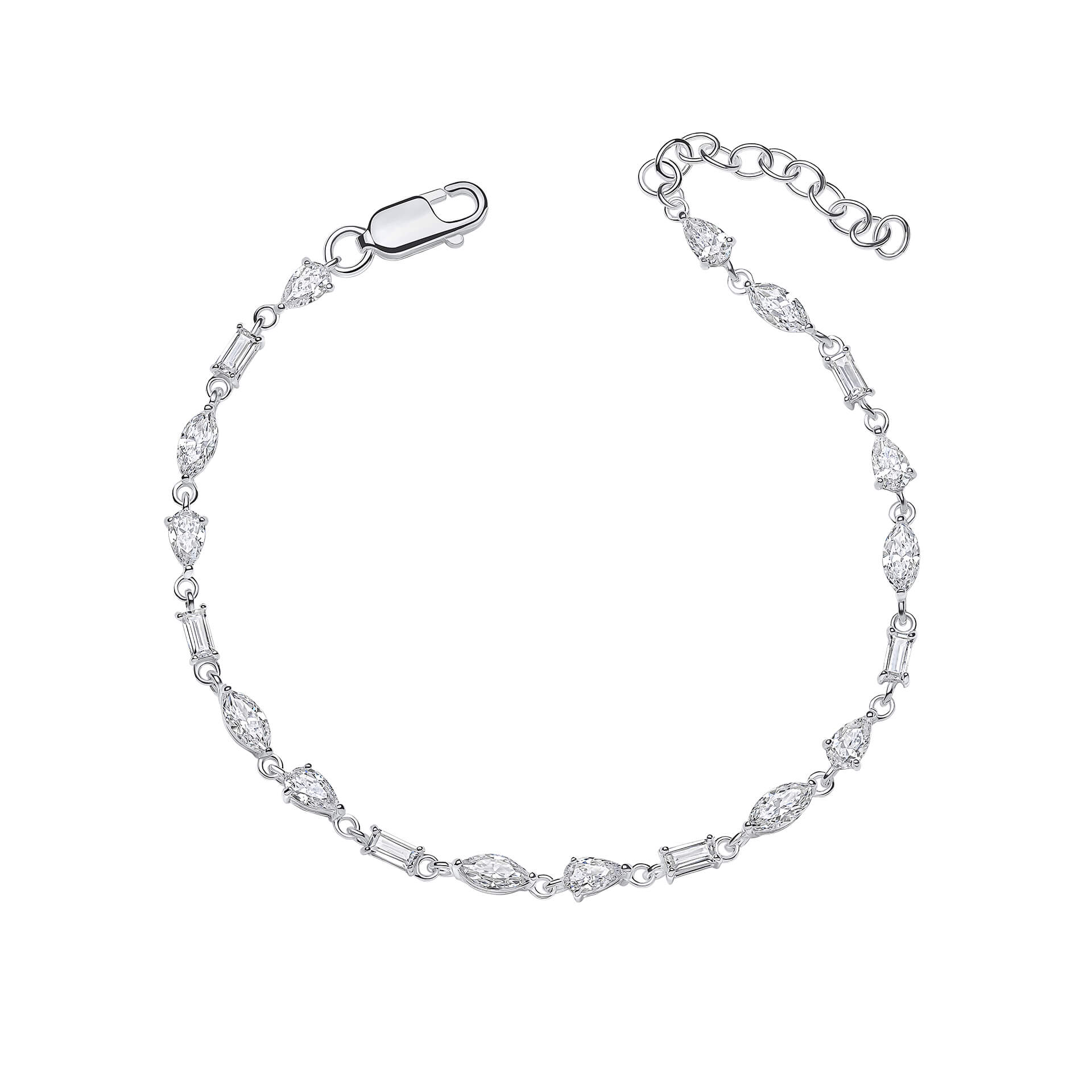 Gecko Jewellery Mixed Shapes Cubic Zirconia Tennis Bracelet in Silver
