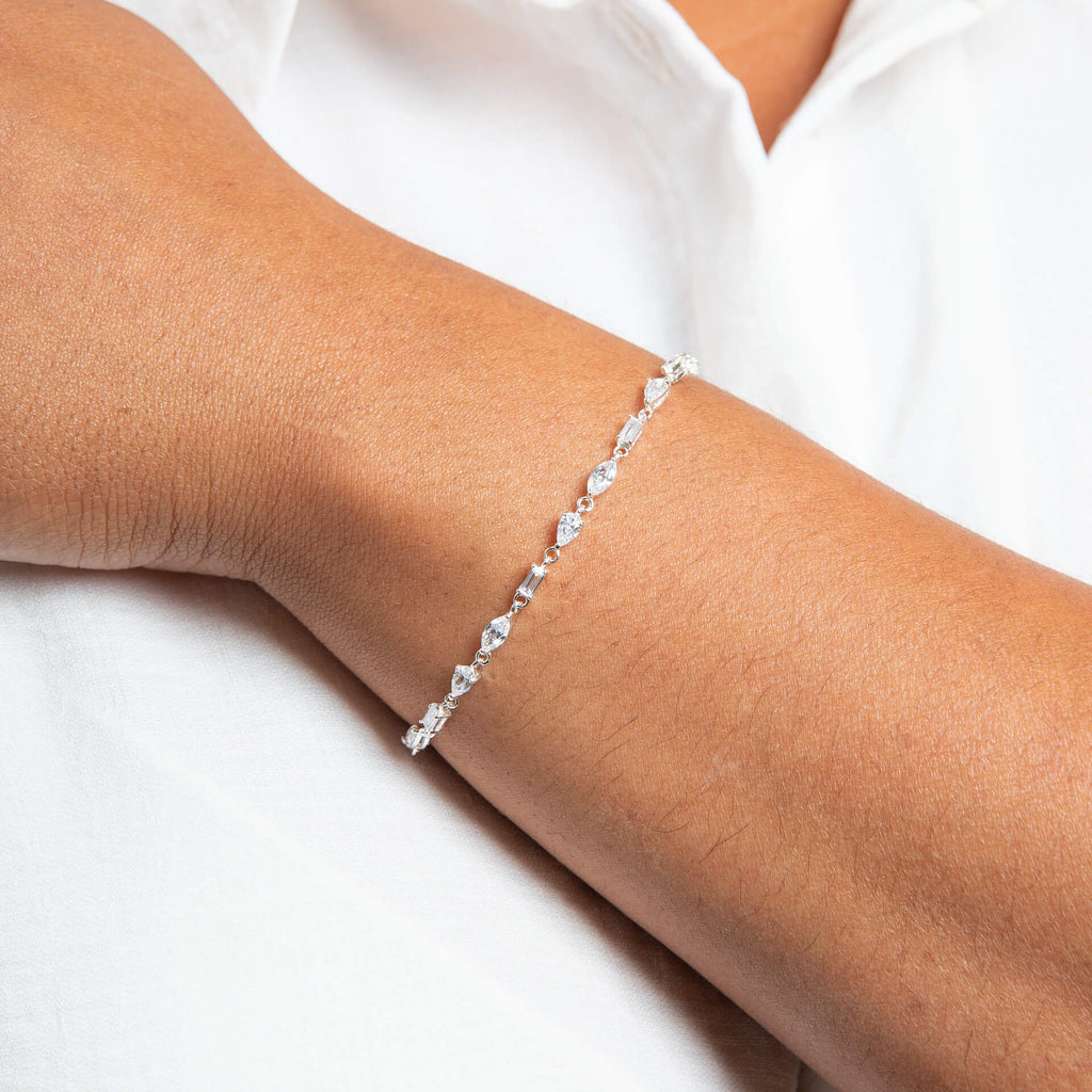 Gecko Jewellery Mixed Shapes Cubic Zirconia Tennis Bracelet in Silver