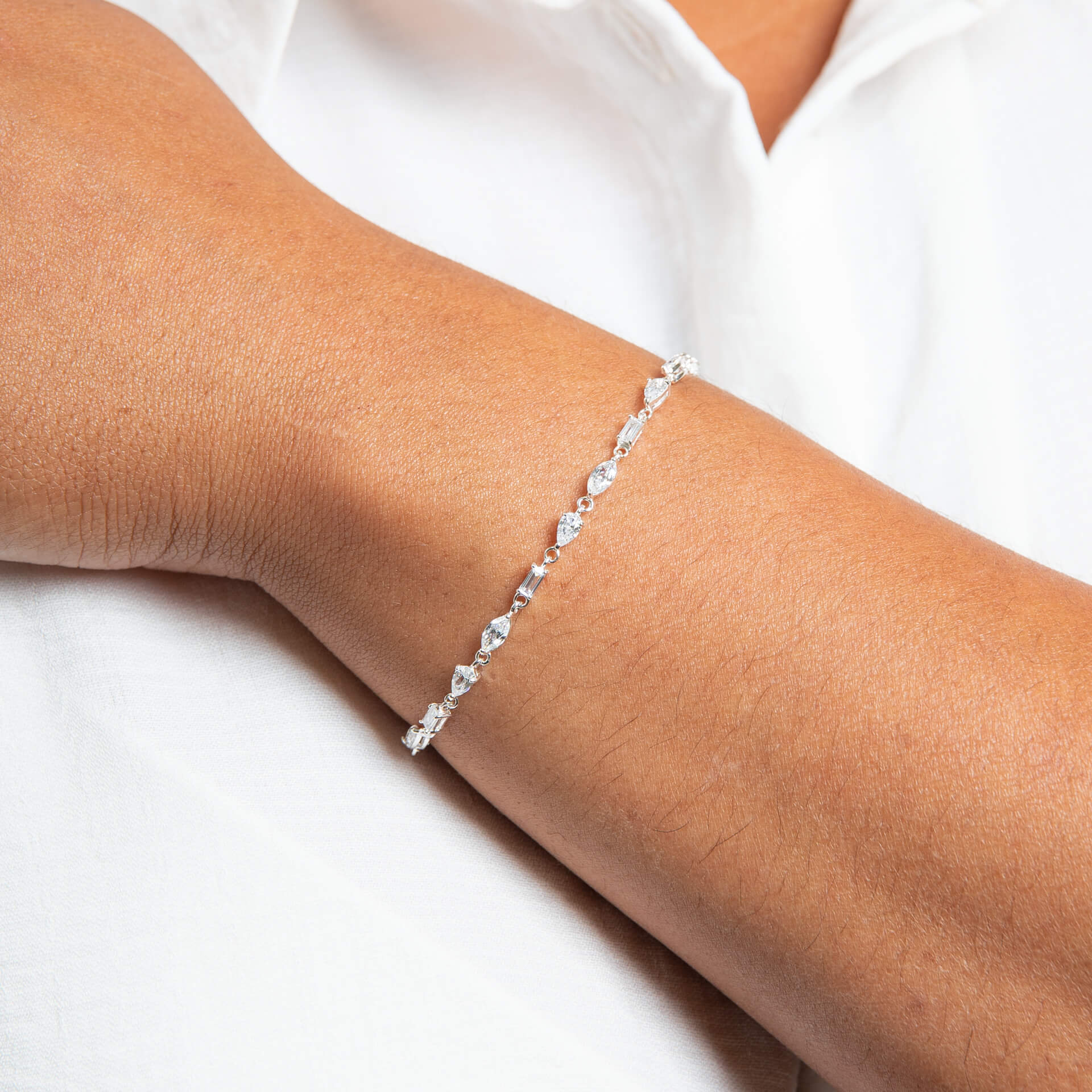Gecko Jewellery Mixed Shapes Cubic Zirconia Tennis Bracelet in Silver