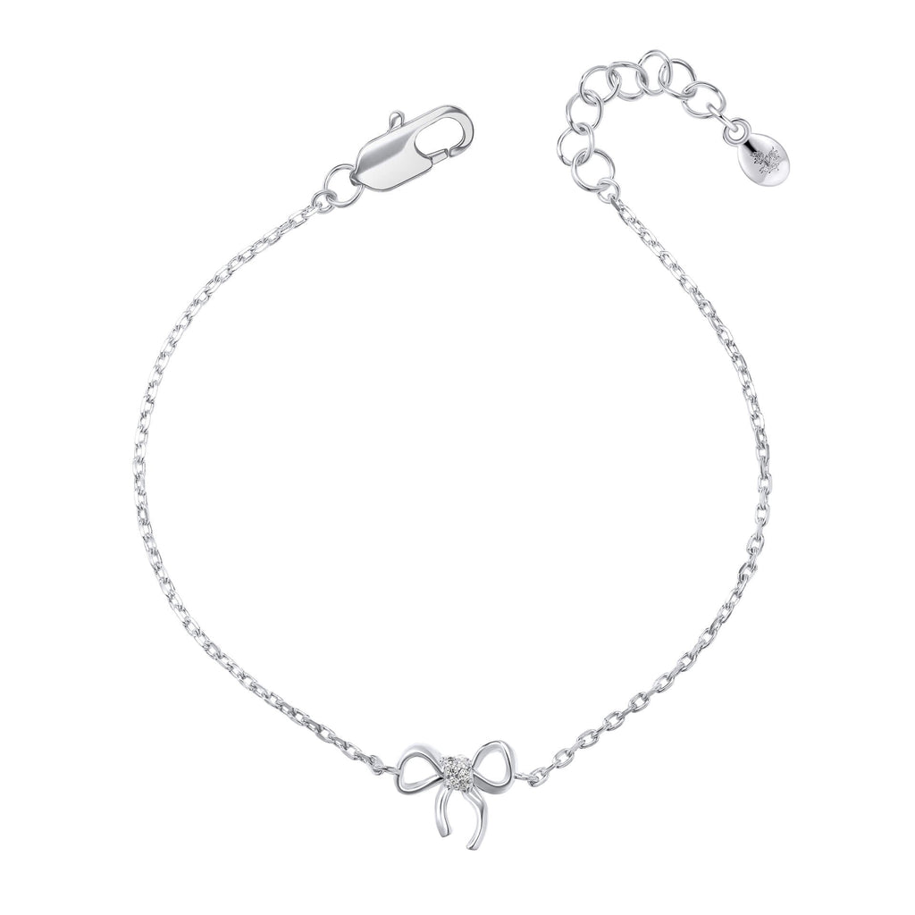 Laura Ashley Children’s Ribbon Bow Bracelet – Silver Plated & CZ