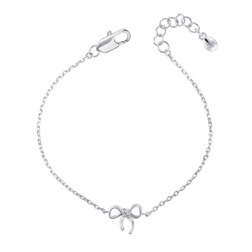Laura Ashley Children’s Ribbon Bow Bracelet – Silver Plated & CZ