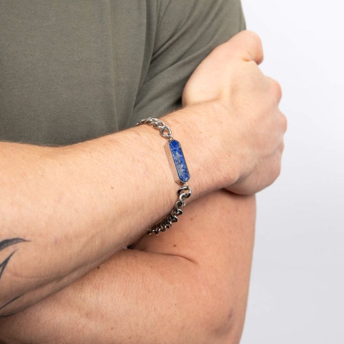 Gecko Jewellery Lapis Lazuli Bar Bracelet – Stainless Steel Inlay