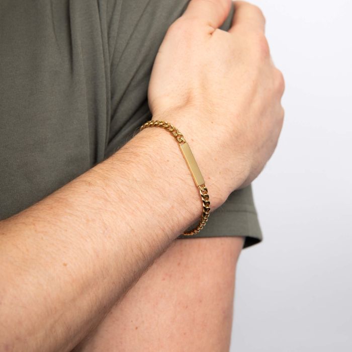 Gecko Jewellery Engravable ID Bar Chain Bracelet in Yellow Gold Plate