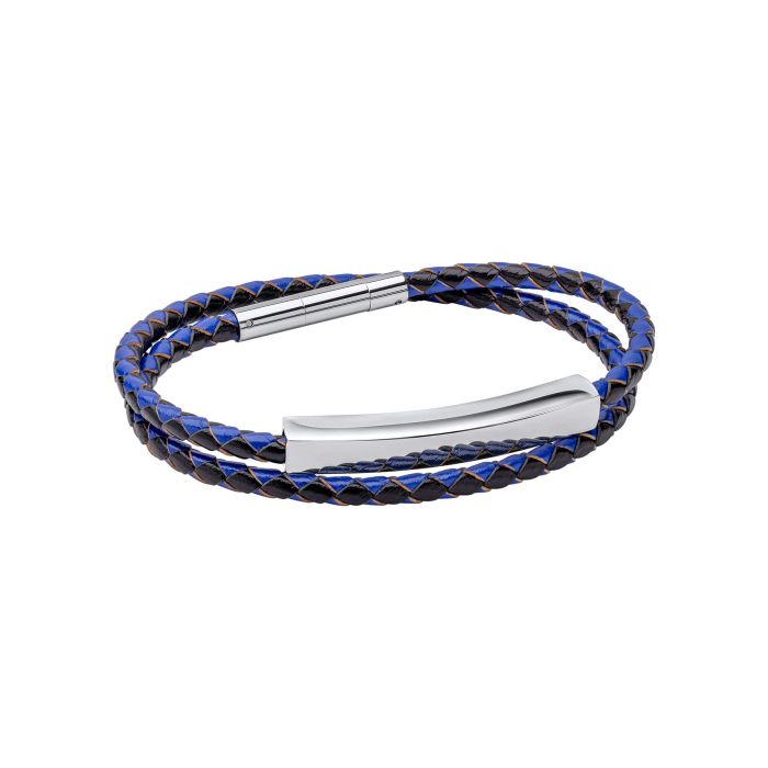 Gecko Jewellery Men's Double Wrap Blue and Black Braided Leather Bracelet