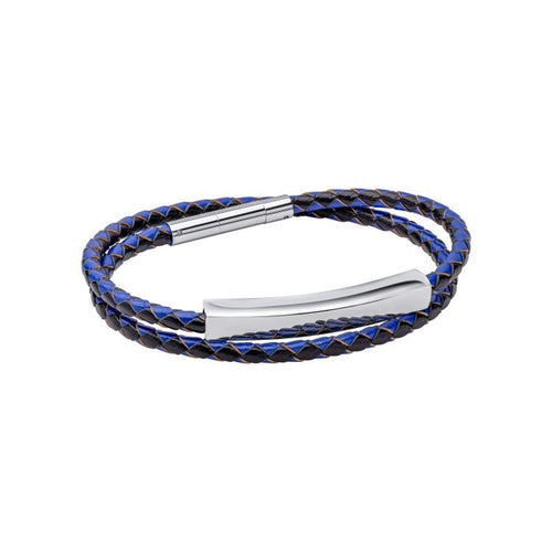 Gecko Jewellery Men's Double Wrap Blue and Black Braided Leather Bracelet