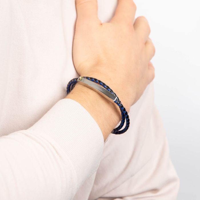 Gecko Jewellery Men's Double Wrap Blue and Black Braided Leather Bracelet