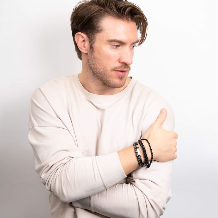 Gecko Jewellery Black Braided Leather Bracelet with Steel Clasp