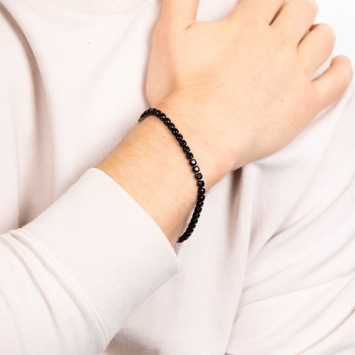 Gecko Jewellery Black Cubic Zirconia & Stainless Steel Tennis Bracelet