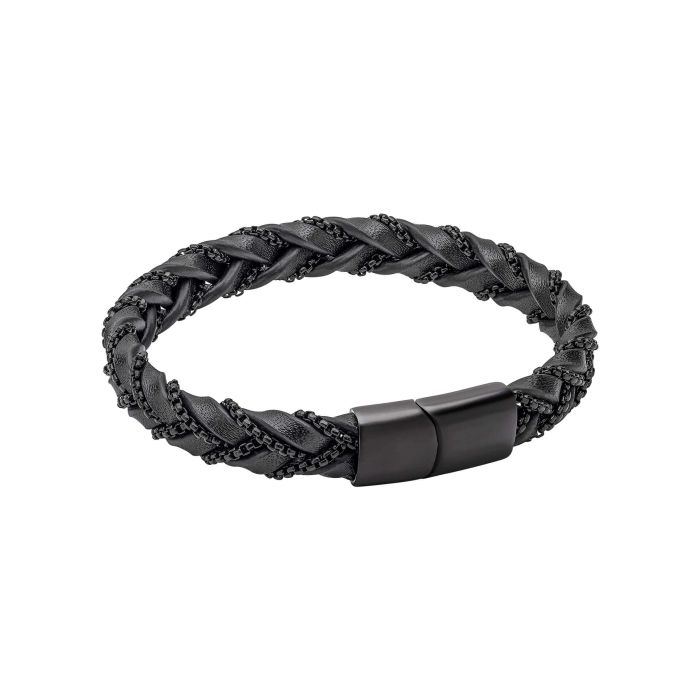 Gecko Jewellery Black Braided Leather Bracelet with Steel Clasp