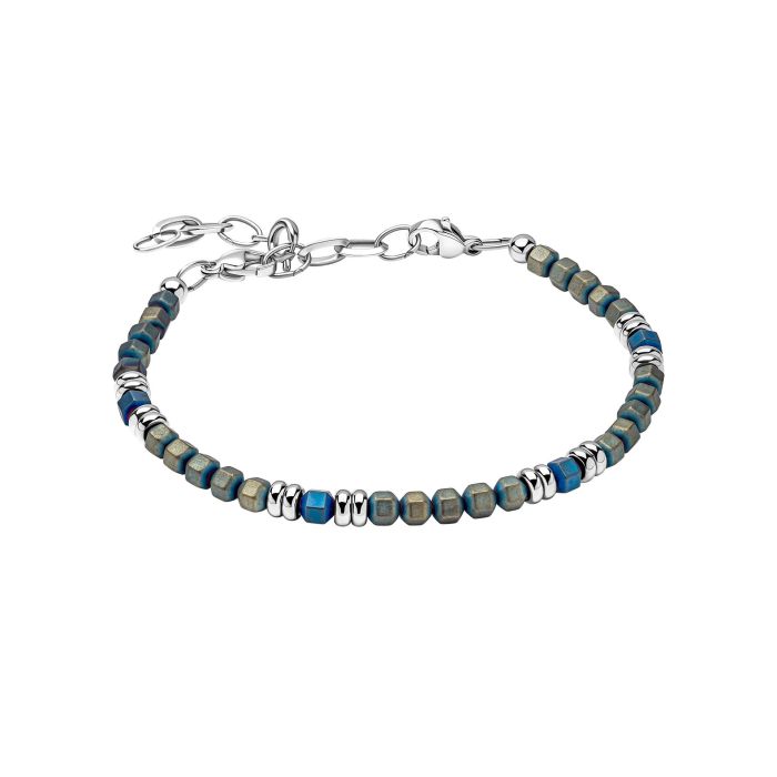 Gecko Jewellery Blue Hematite Bead Bracelet with Stainless Steel Accents