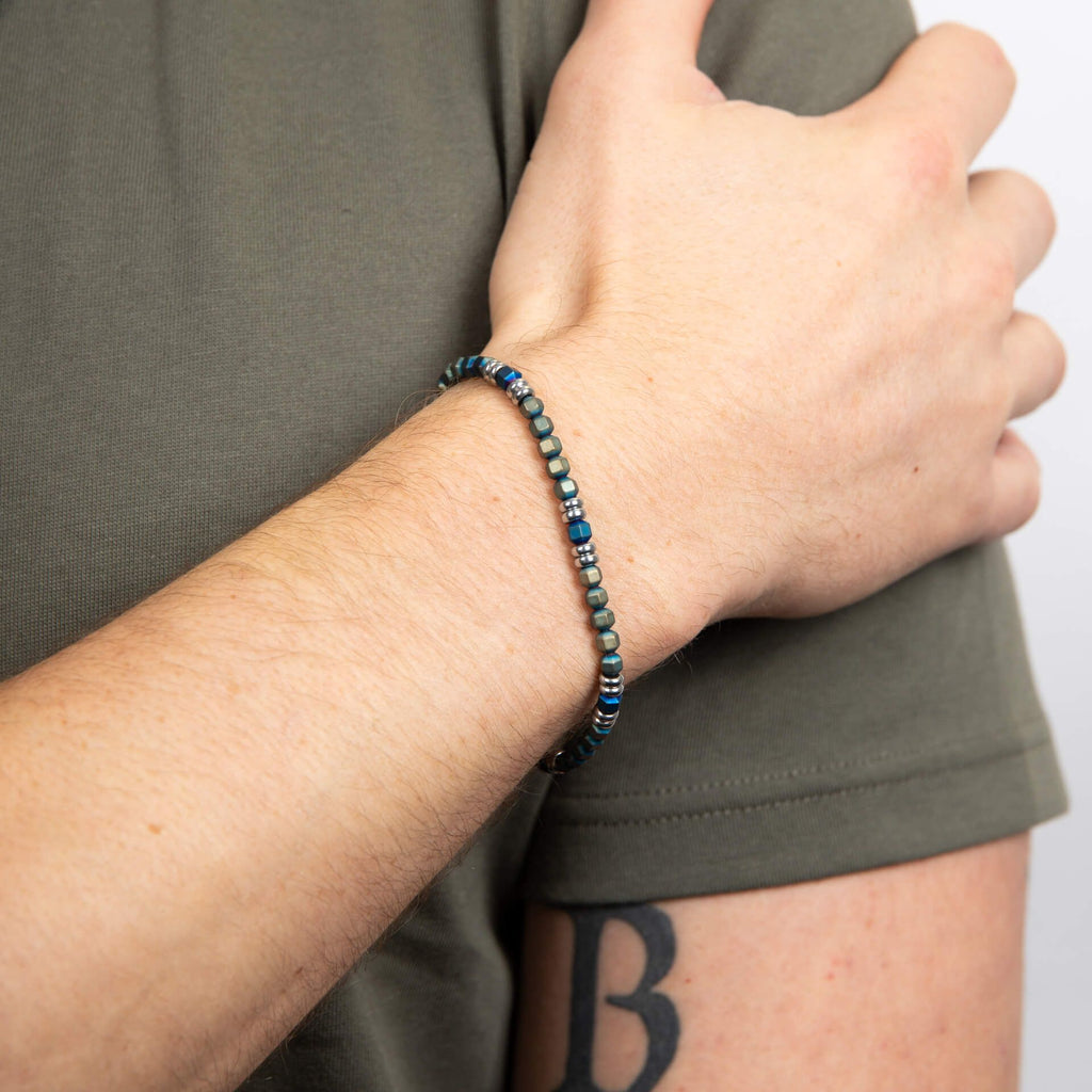 Gecko Jewellery Blue Hematite Bead Bracelet with Stainless Steel Accents