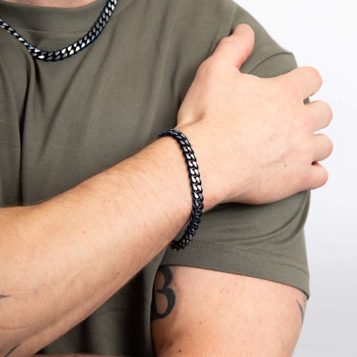 Gecko Jewellery Blue Curb Chain Bracelet – Stainless Steel Jewelry