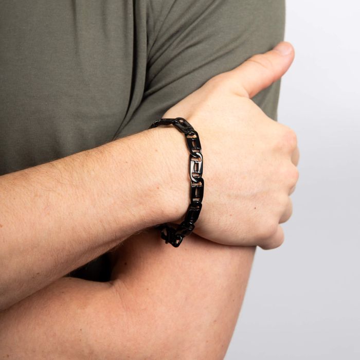 Gecko Jewellery Black Anchor Chain Bracelet in Plated Stainless Steel