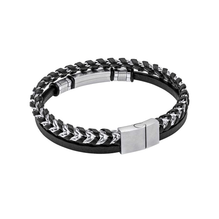 Gecko Jewellery Black Leather and Stainless Steel Engravable ID Bracelet