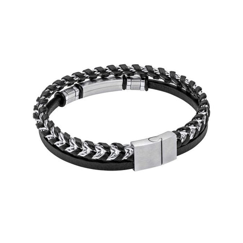 Gecko Jewellery Black Leather and Stainless Steel Engravable ID Bracelet