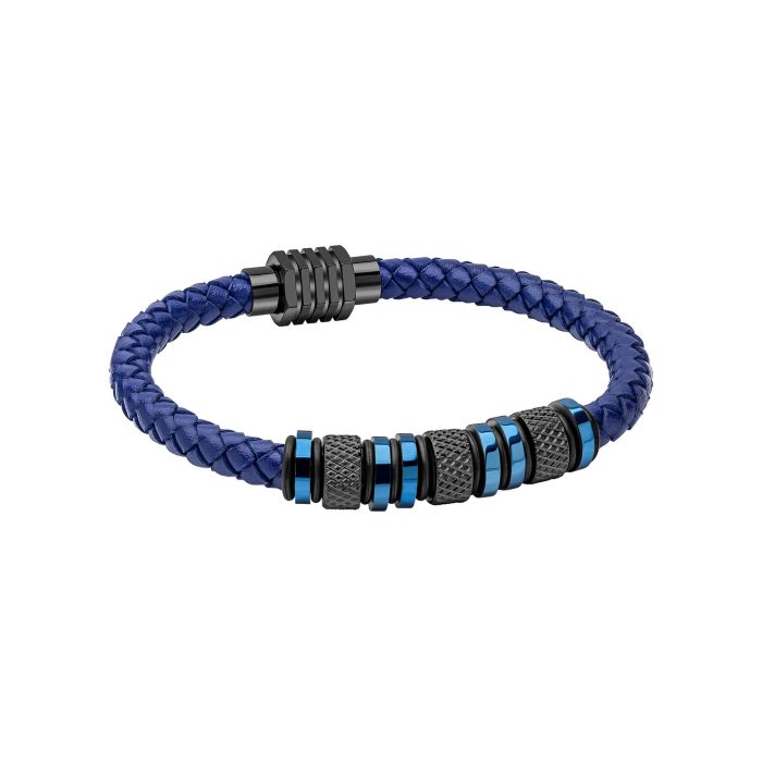 Gecko Jewellery Blue Woven Leather and Stainless Steel Beads Bracelet