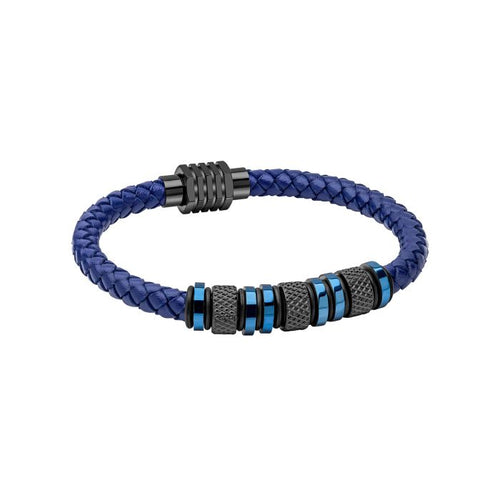 Gecko Jewellery Blue Woven Leather and Stainless Steel Beads Bracelet
