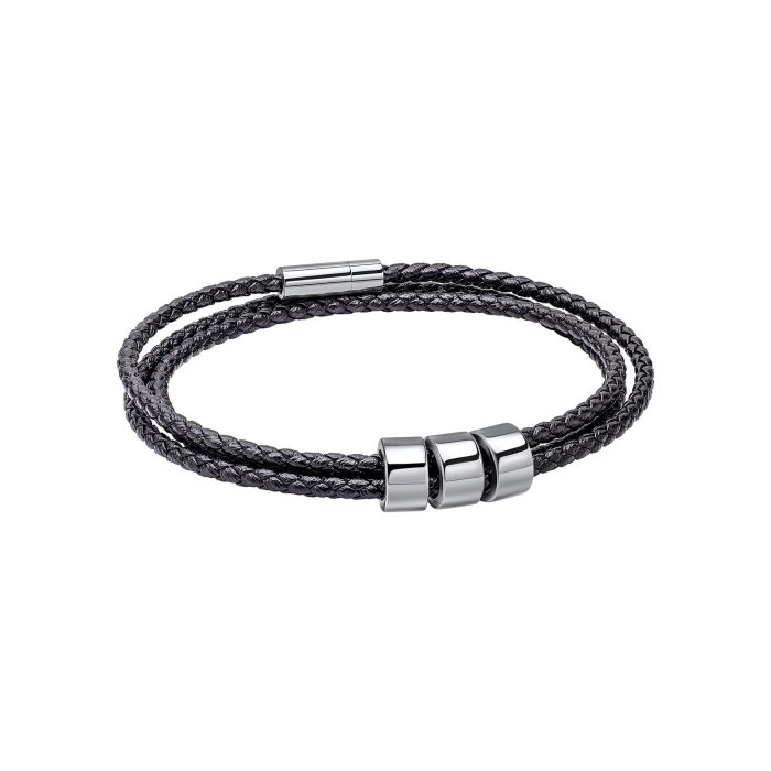 Gecko Jewellery Triple Layer Black Braided Leather Bracelet with Beads