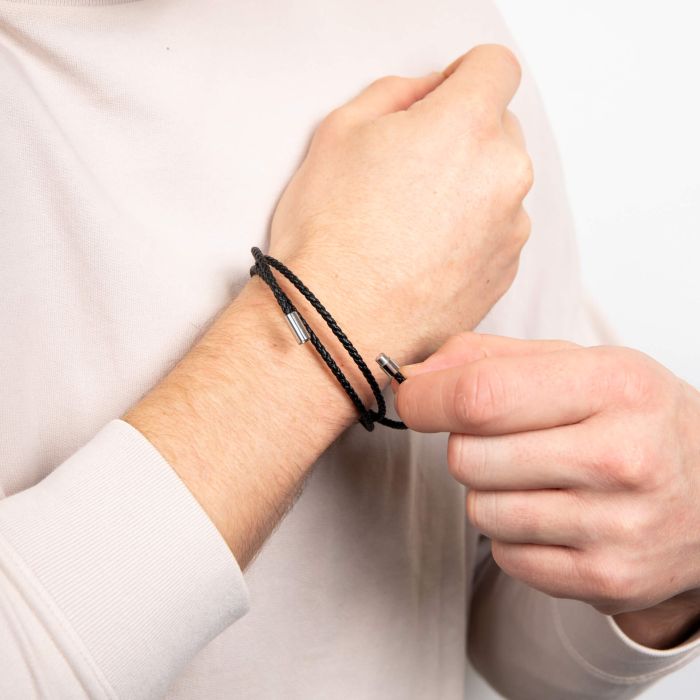 Gecko Jewellery Triple Layer Black Braided Leather Bracelet with Beads