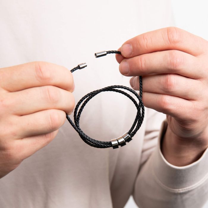 Gecko Jewellery Triple Layer Black Braided Leather Bracelet with Beads