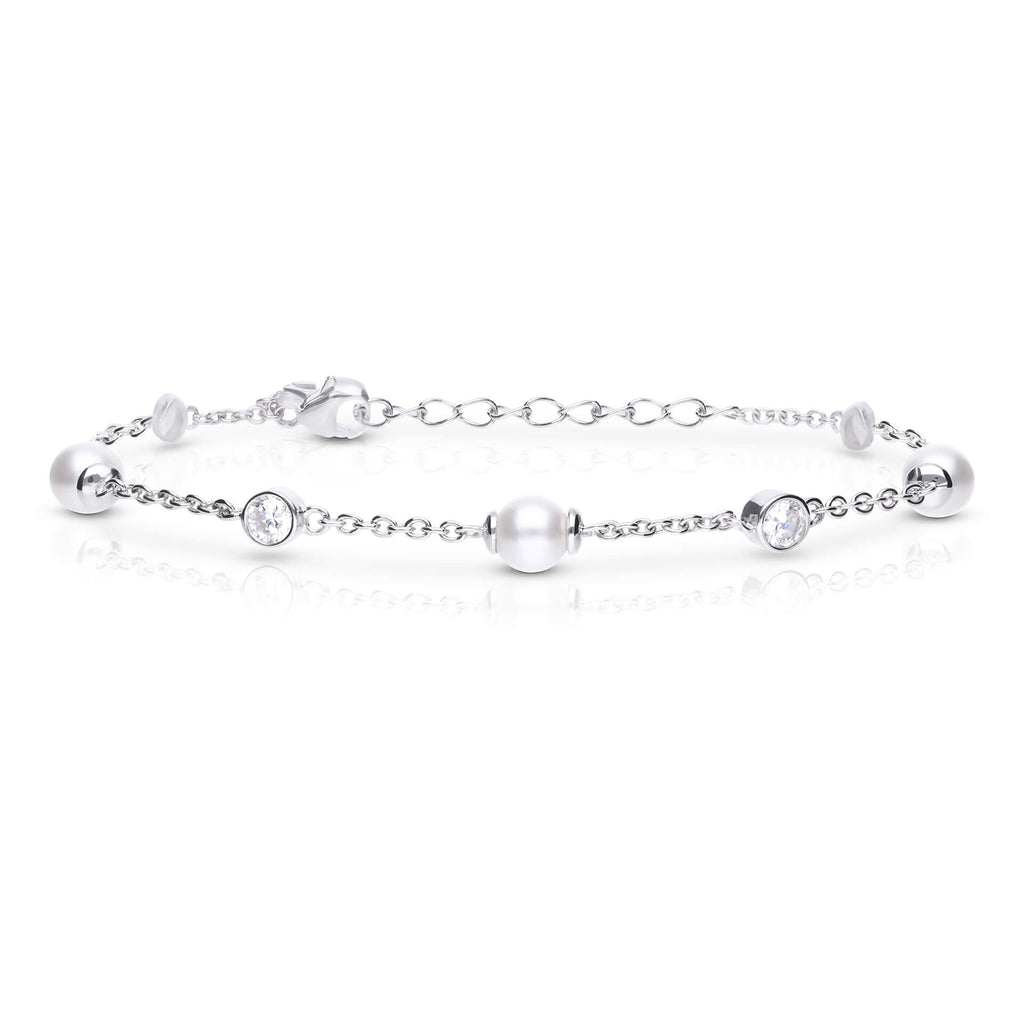 Diamonfire Shell Pearl and Zirconia Station Bracelet in Sterling Silver