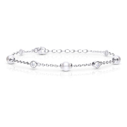 Diamonfire Shell Pearl and Zirconia Station Bracelet in Sterling Silver