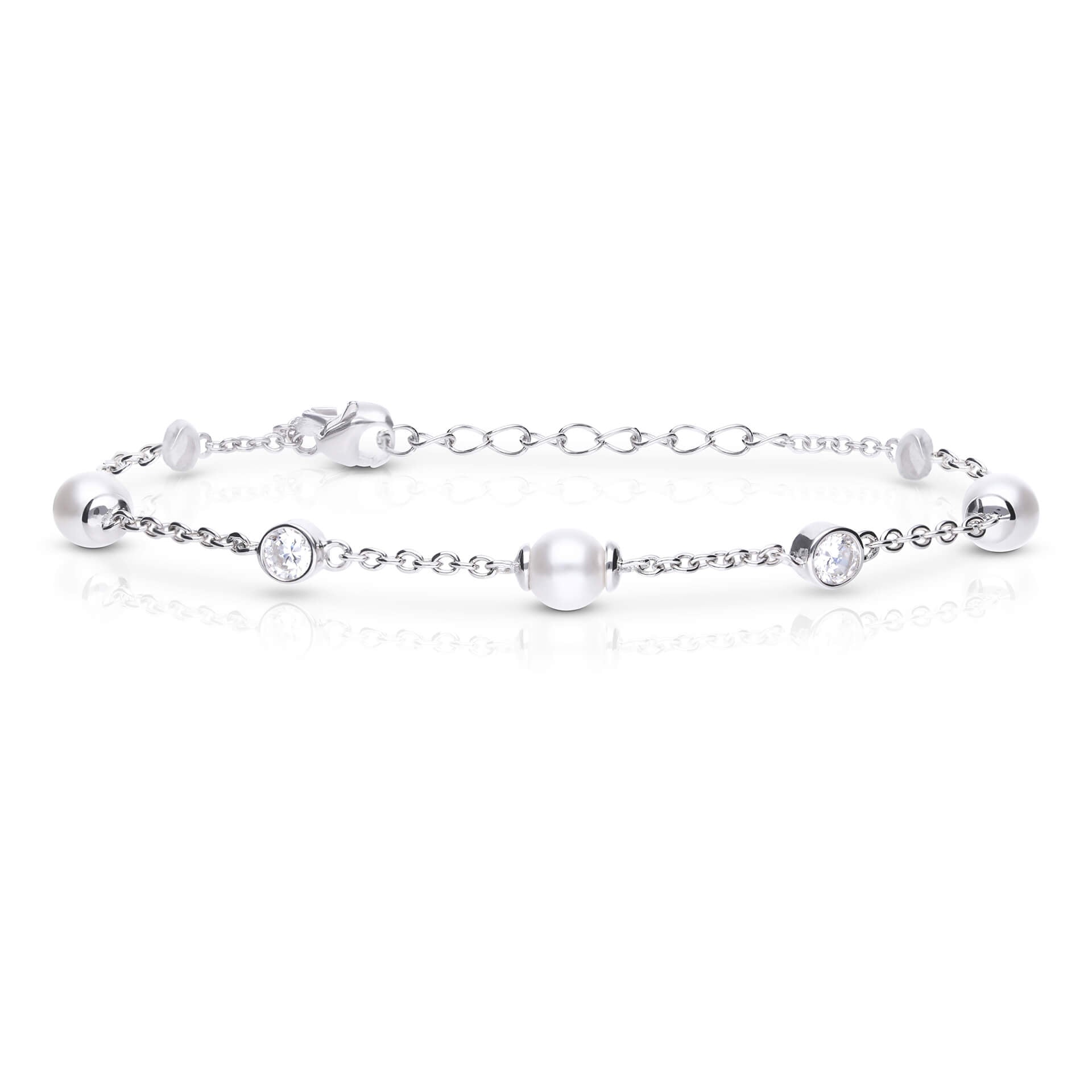 Diamonfire Shell Pearl and Zirconia Station Bracelet in Sterling Silver