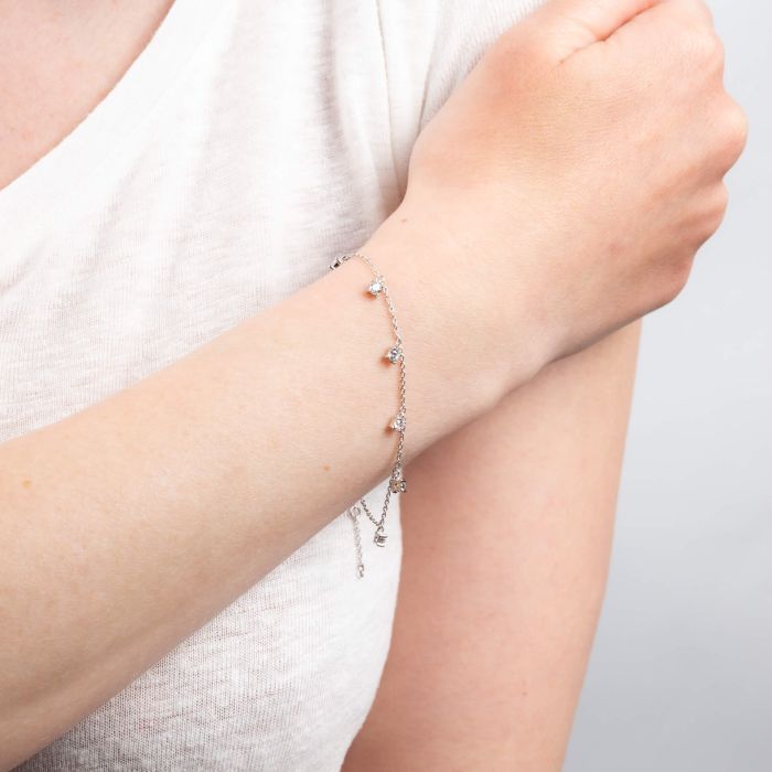 Diamonfire Four Claw Zirconia Station Bracelet in Sterling Silver
