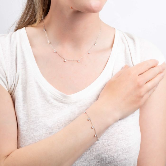 Diamonfire Zirconia Station Necklace – Sterling Silver Four Claw Set