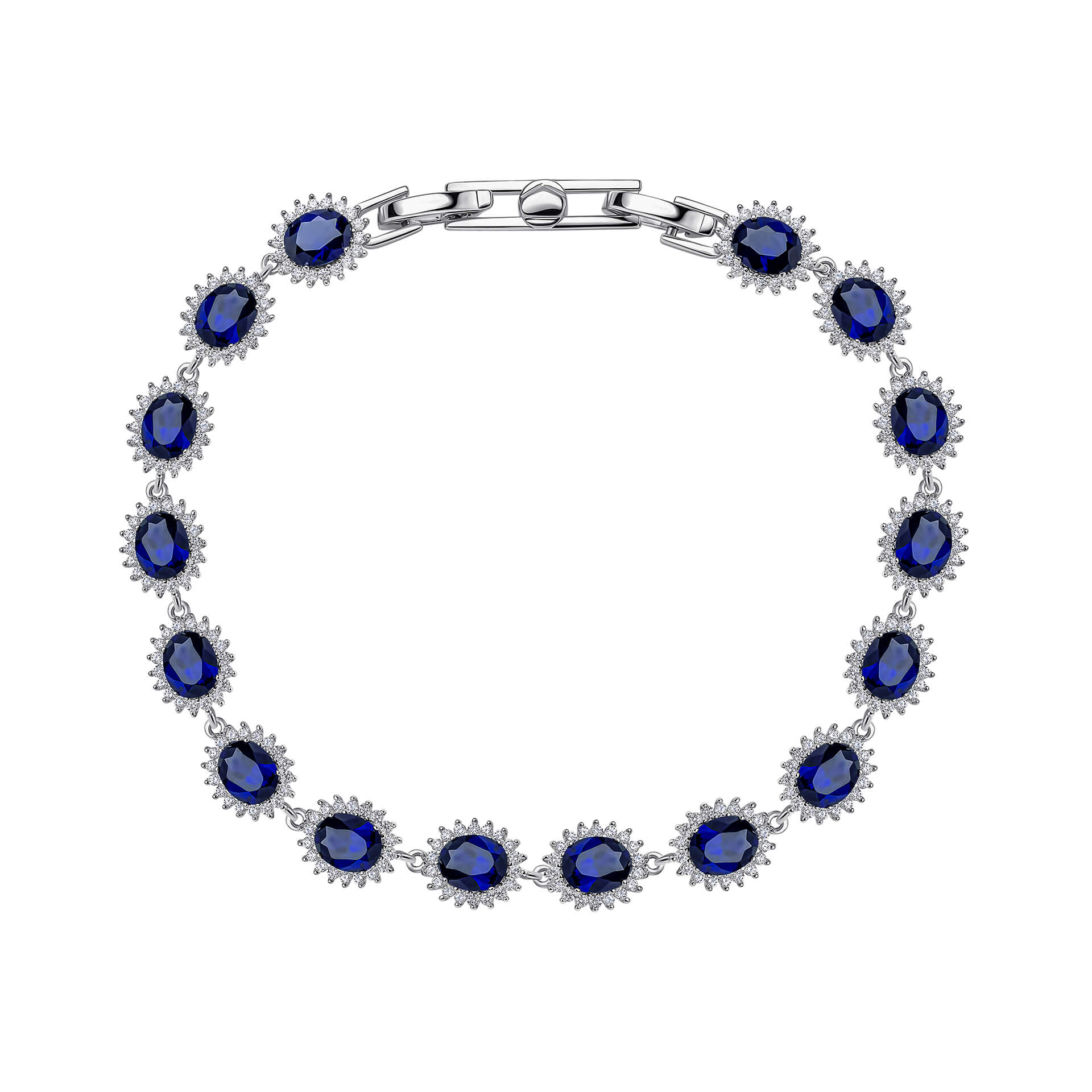 Gecko Jewellery Oval Blue Stone Bracelet with Diamonfire Zirconia