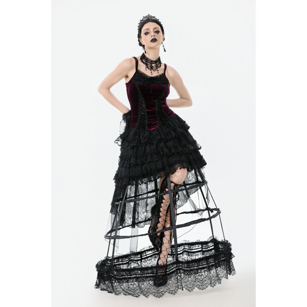 Dark in Love Serilda Velvet Lace Corset Top – Wine Red Gothic Style